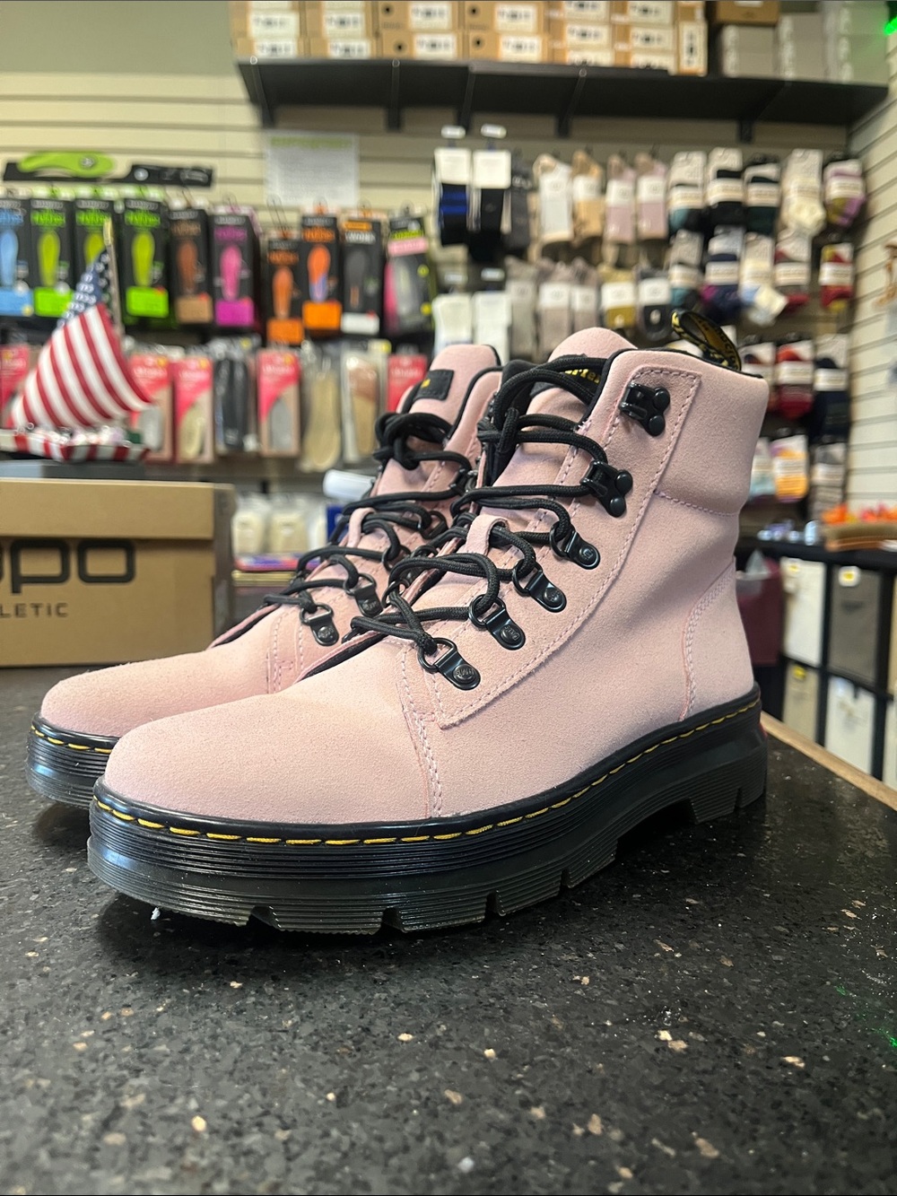 Dr. Martens Pink Suede Lace-Up Platform Boots